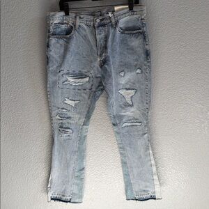 MNML Men Distressed Kick Flare Grunge Streetwear Denim Jeans Size 33x34